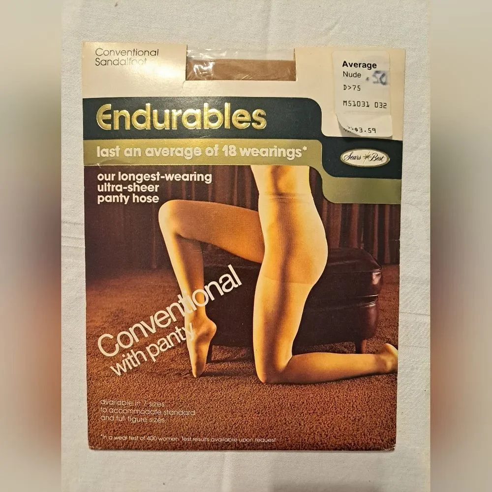 Sears Best Endurables Conventional sandalfoot pantyhose, nude, size Average